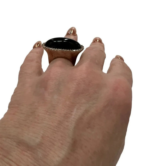 Sterling Silver Onyx CZ Statement Ring - Picture 9 of 10